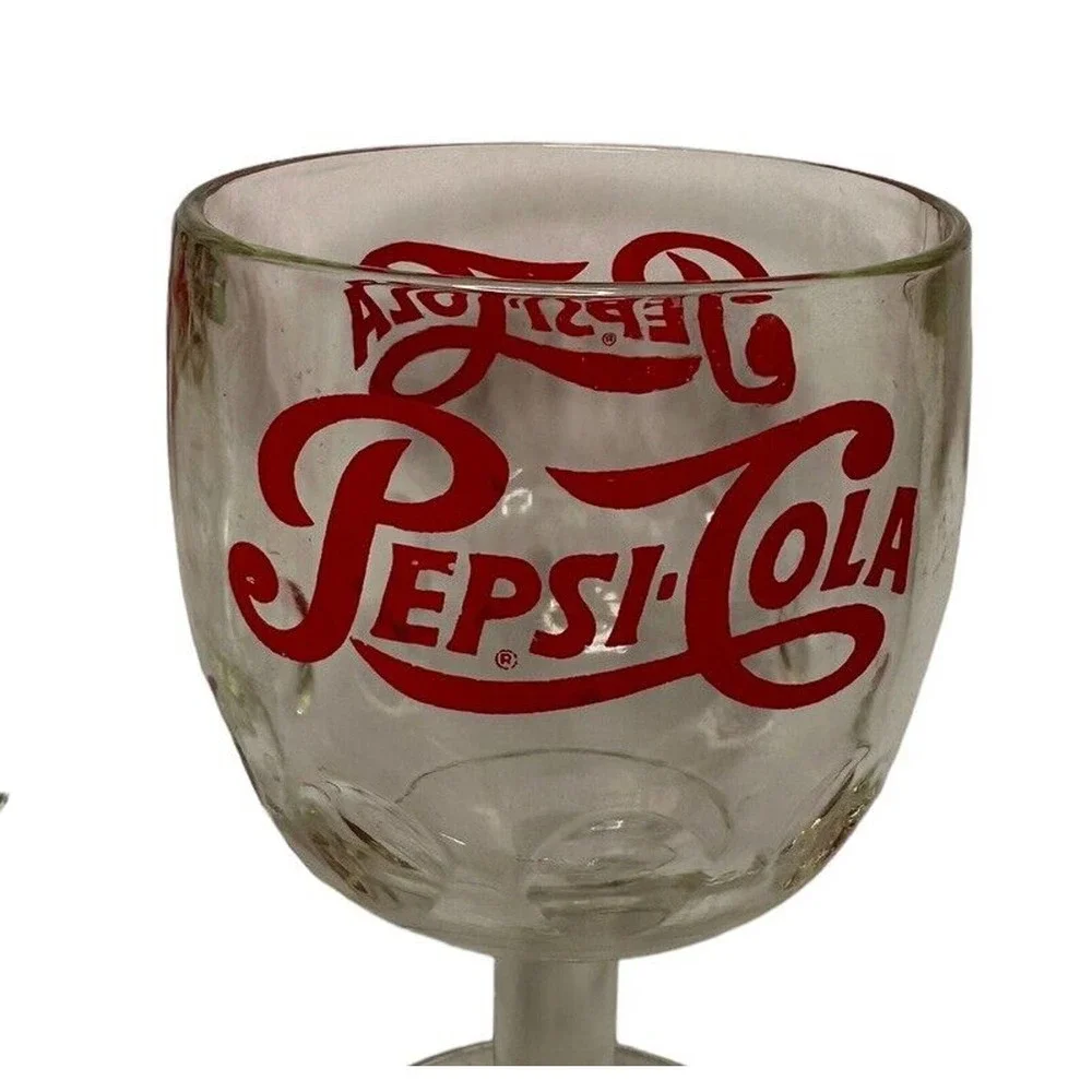 Vintage‎ Pair of Retro Logo PEPSI COLA Soda Fountain Thumbprint Glass Goblets